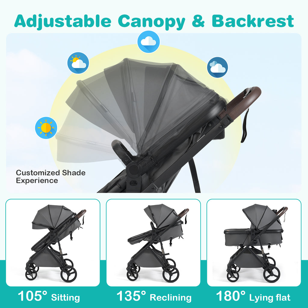 Costway 2-in-1 Baby Stroller with Bassinet Mode & Reversible Seat - Gray