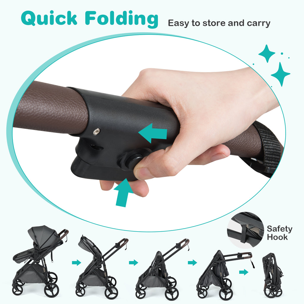 Costway 2-in-1 Baby Stroller with Bassinet Mode & Reversible Seat - Gray
