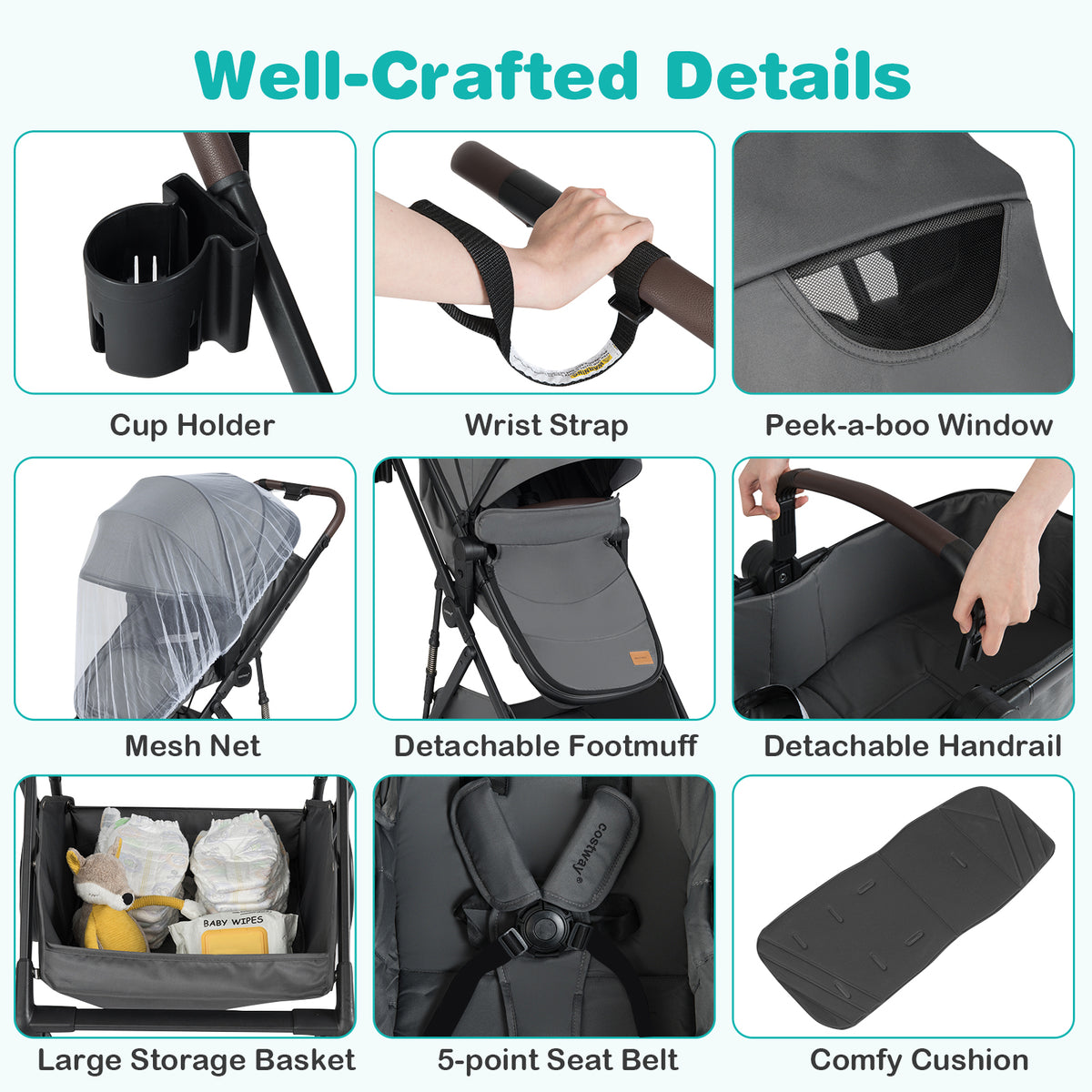 Costway 2-in-1 Baby Stroller with Bassinet Mode & Reversible Seat - Gray