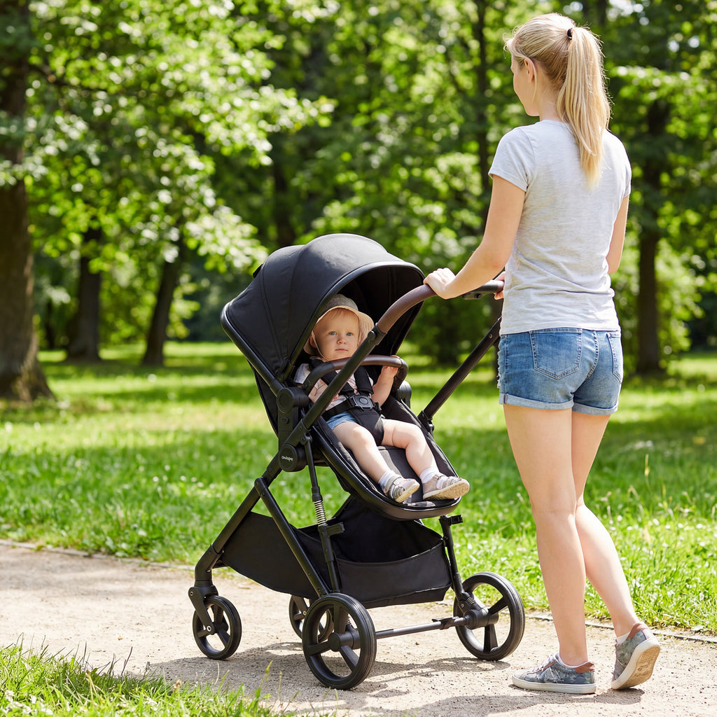 Costway 2-in-1 Baby Stroller with Bassinet Mode & Reversible Seat - Gray