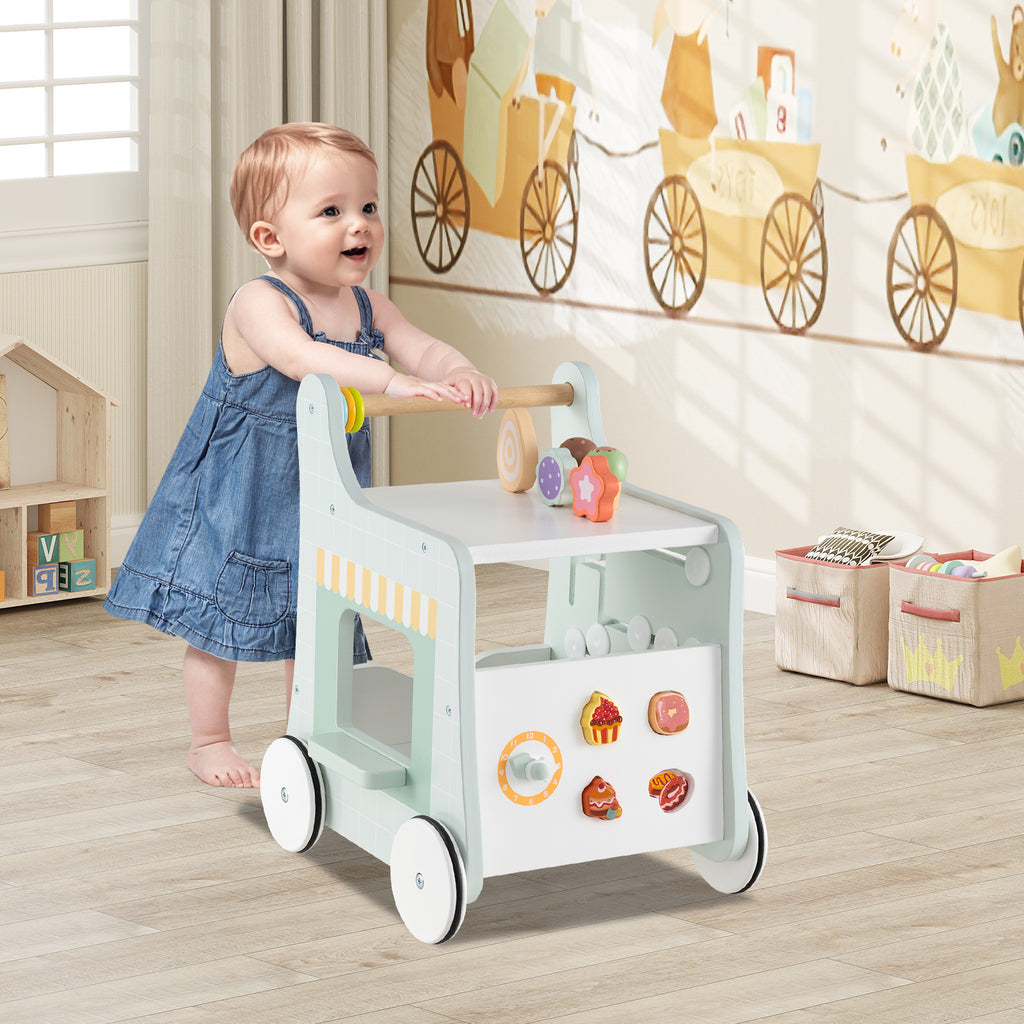 2-in-1 Baby Walker with Storage and Ice Cream Play - Light Green, For 1+ Years
