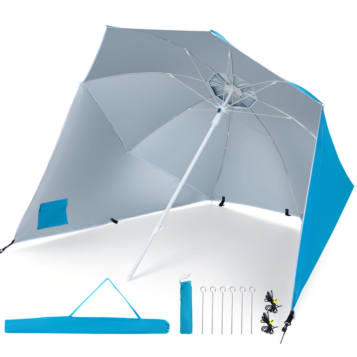 2-in-1 Beach Shelter Umbrella UPF 50+ with Side Panels for Camping