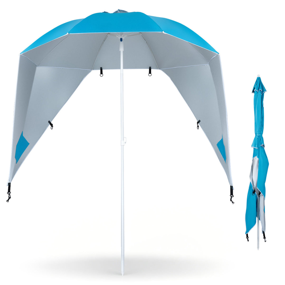 2-in-1 Beach Shelter Umbrella UPF 50+ with Side Panels for Camping
