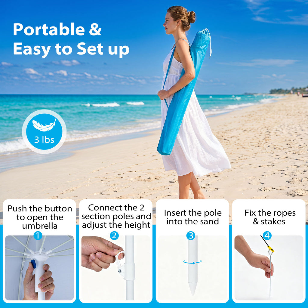 2-in-1 Beach Shelter Umbrella UPF 50+ with Side Panels for Camping