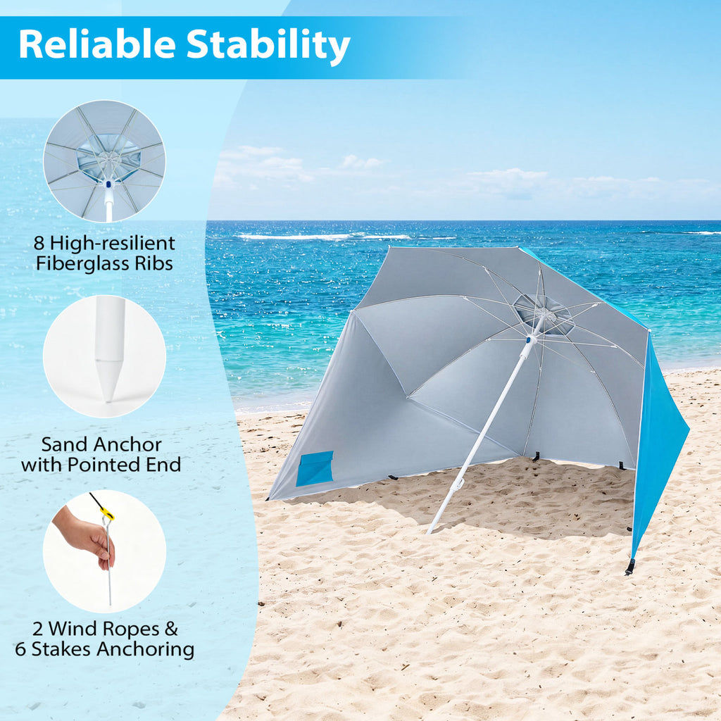 2-in-1 Beach Shelter Umbrella UPF 50+ with Side Panels for Camping