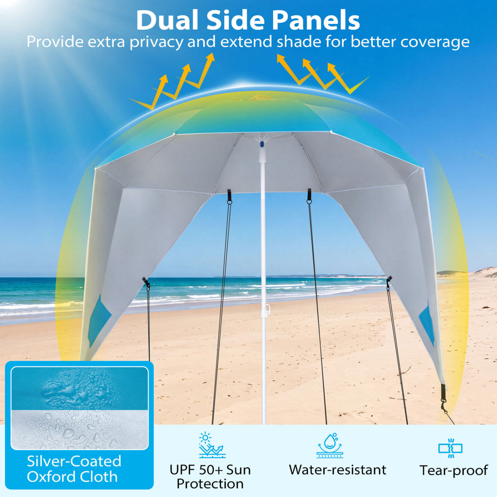 2-in-1 Beach Shelter Umbrella UPF 50+ with Side Panels for Camping