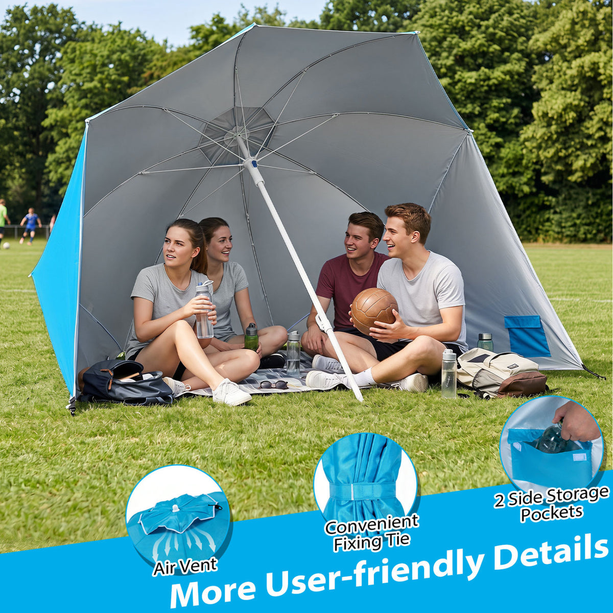 2-in-1 Beach Shelter Umbrella UPF 50+ with Side Panels for Camping
