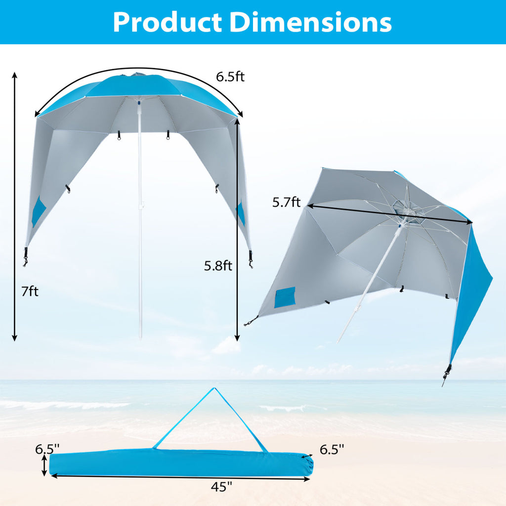2-in-1 Beach Shelter Umbrella UPF 50+ with Side Panels for Camping