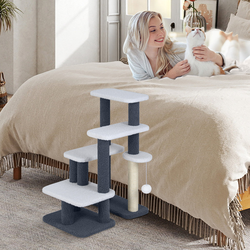 Gray 2-in-1 Cat Stairs and Tree Tower with Scratching Posts & Toy Ball - Costway