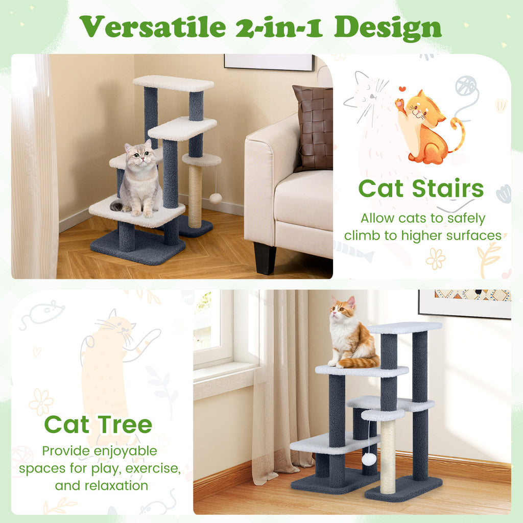 Gray 2-in-1 Cat Stairs and Tree Tower with Scratching Posts & Toy Ball - Costway