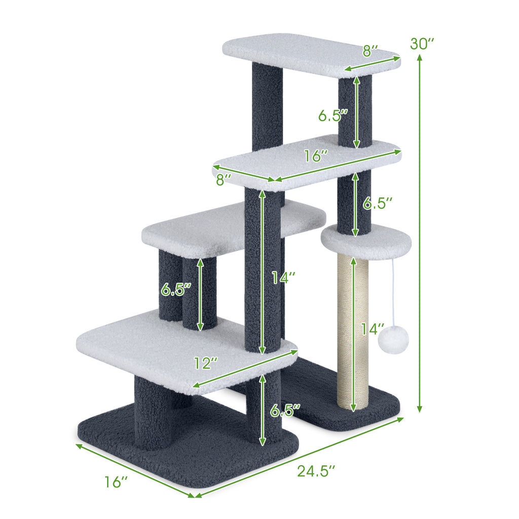 Gray 2-in-1 Cat Stairs and Tree Tower with Scratching Posts & Toy Ball - Costway