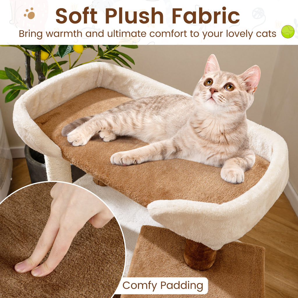 Brown 2-in-1 Cat Tree Tower with Sisal Scratching Posts & Large Platforms - Pet Steps