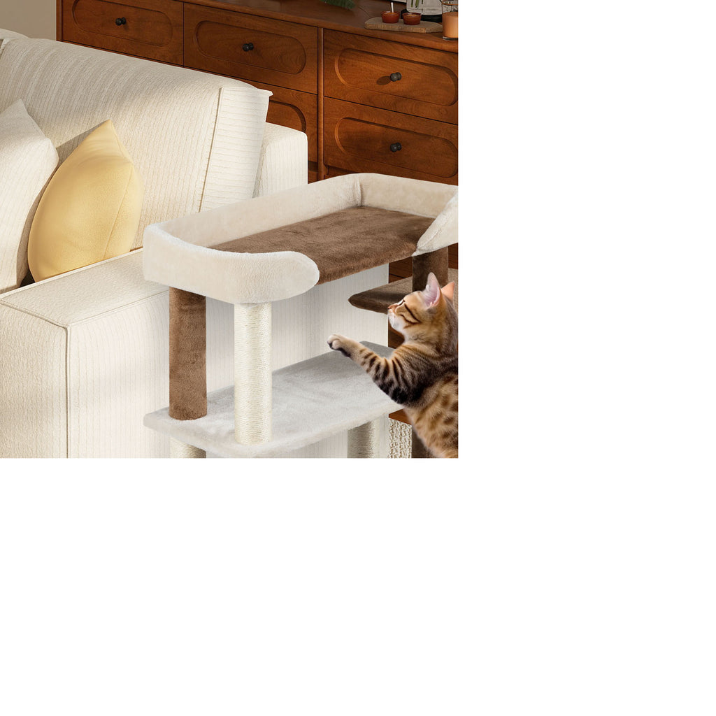 Brown 2-in-1 Cat Tree Tower with Sisal Scratching Posts & Large Platforms - Pet Steps