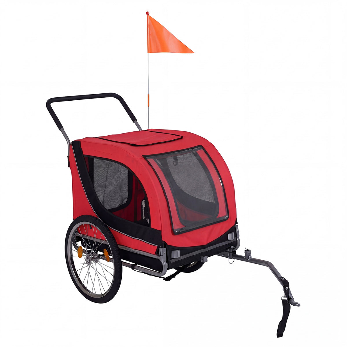 2-in-1 Dog Bike Trailer & Pet Stroller - Red, Folding, 80kg Capacity