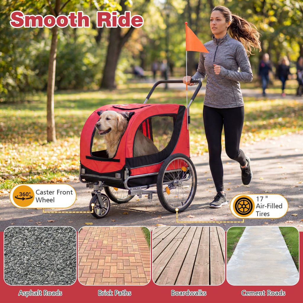 2-in-1 Dog Bike Trailer & Pet Stroller - Red, Folding, 80kg Capacity