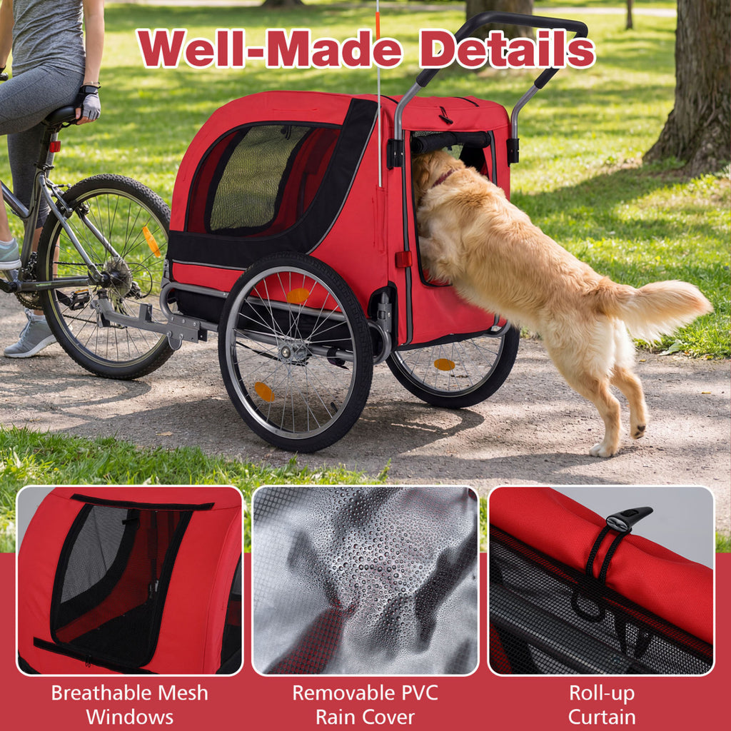 2-in-1 Dog Bike Trailer & Pet Stroller - Red, Folding, 80kg Capacity