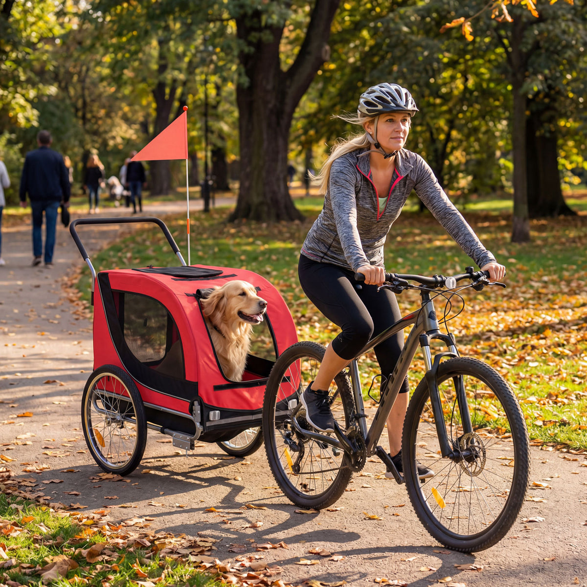 2-in-1 Dog Bike Trailer & Pet Stroller - Red, Folding, 80kg Capacity