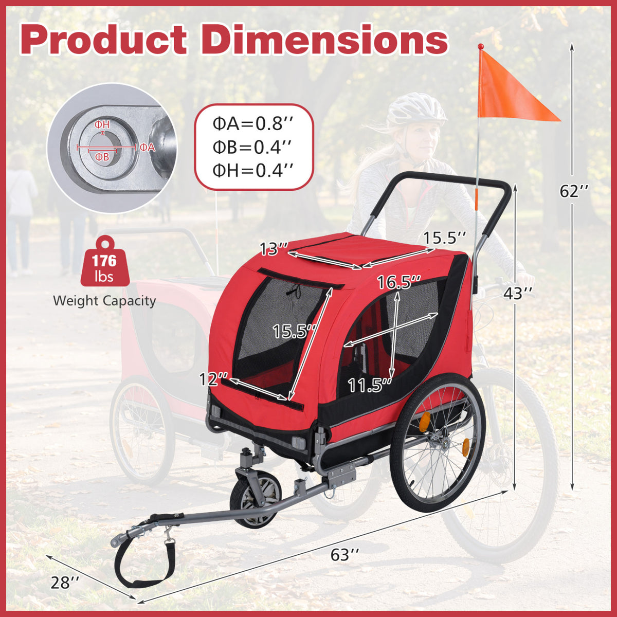2-in-1 Dog Bike Trailer & Pet Stroller - Red, Folding, 80kg Capacity
