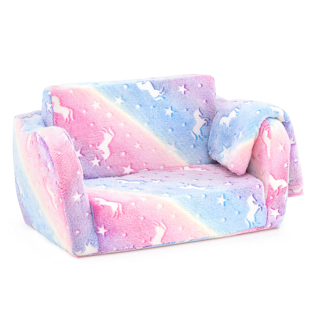 2-in-1 Kids Couch Bed with Blanket - Glow in the Dark, Multicolor