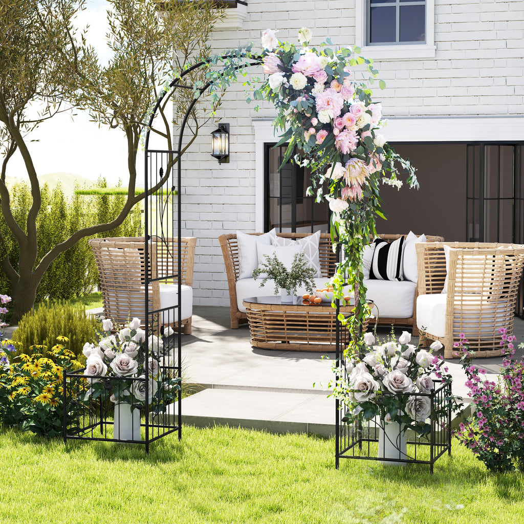2 in 1 Garden Arbor with Side Planters and 8 Ground Stakes