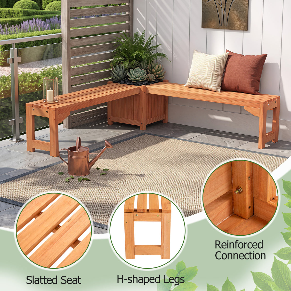 2-in-1 Outdoor Bench with Raised Garden Bed Spacious Seat and