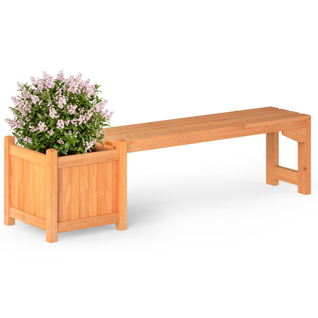 Set of 2 Outdoor Bench with Raised Garden Bed Spacious Seat and