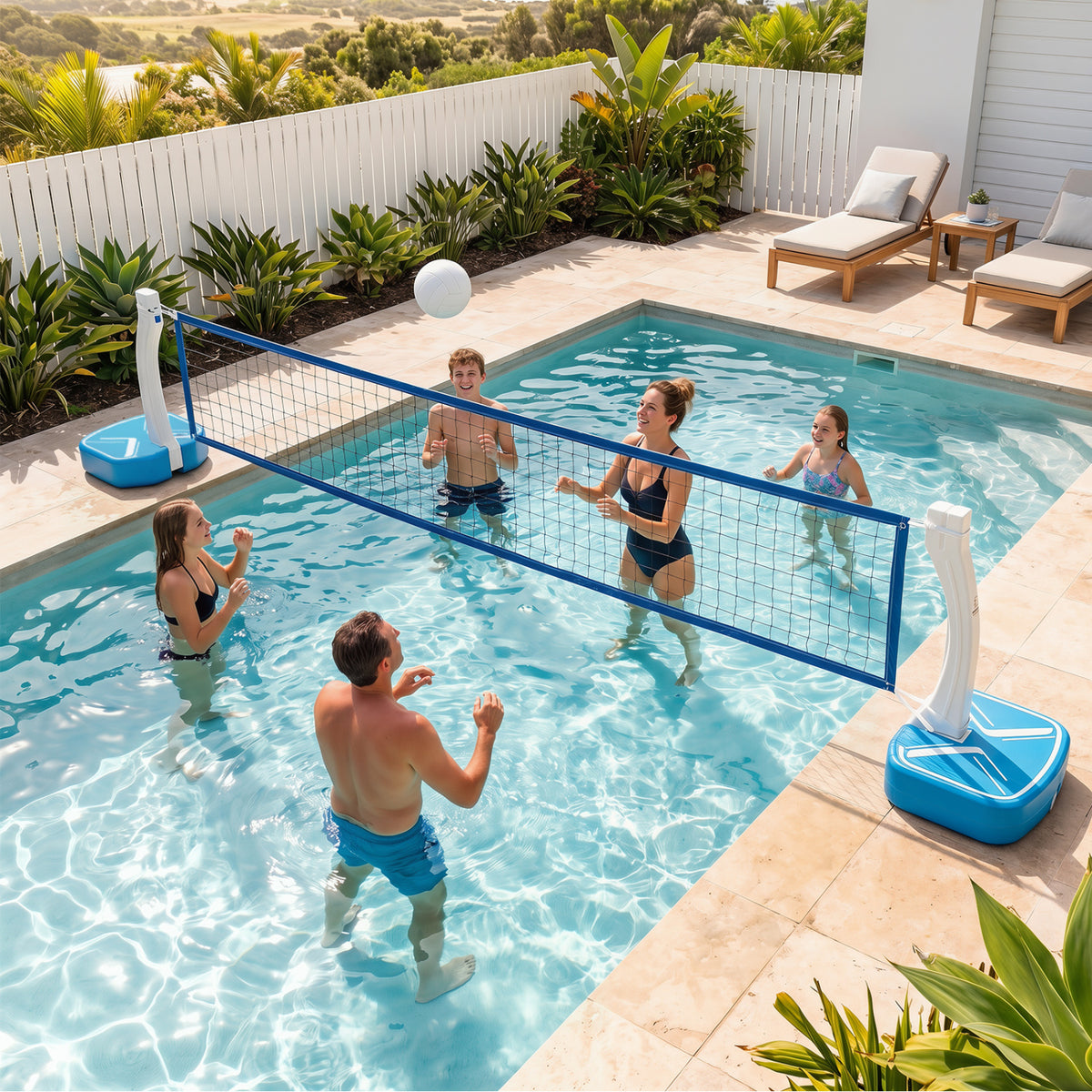 2-in-1 Pool Basketball Hoop & Volleyball Net Set with Weighted Base - 16.5 ft Volleyball Net
