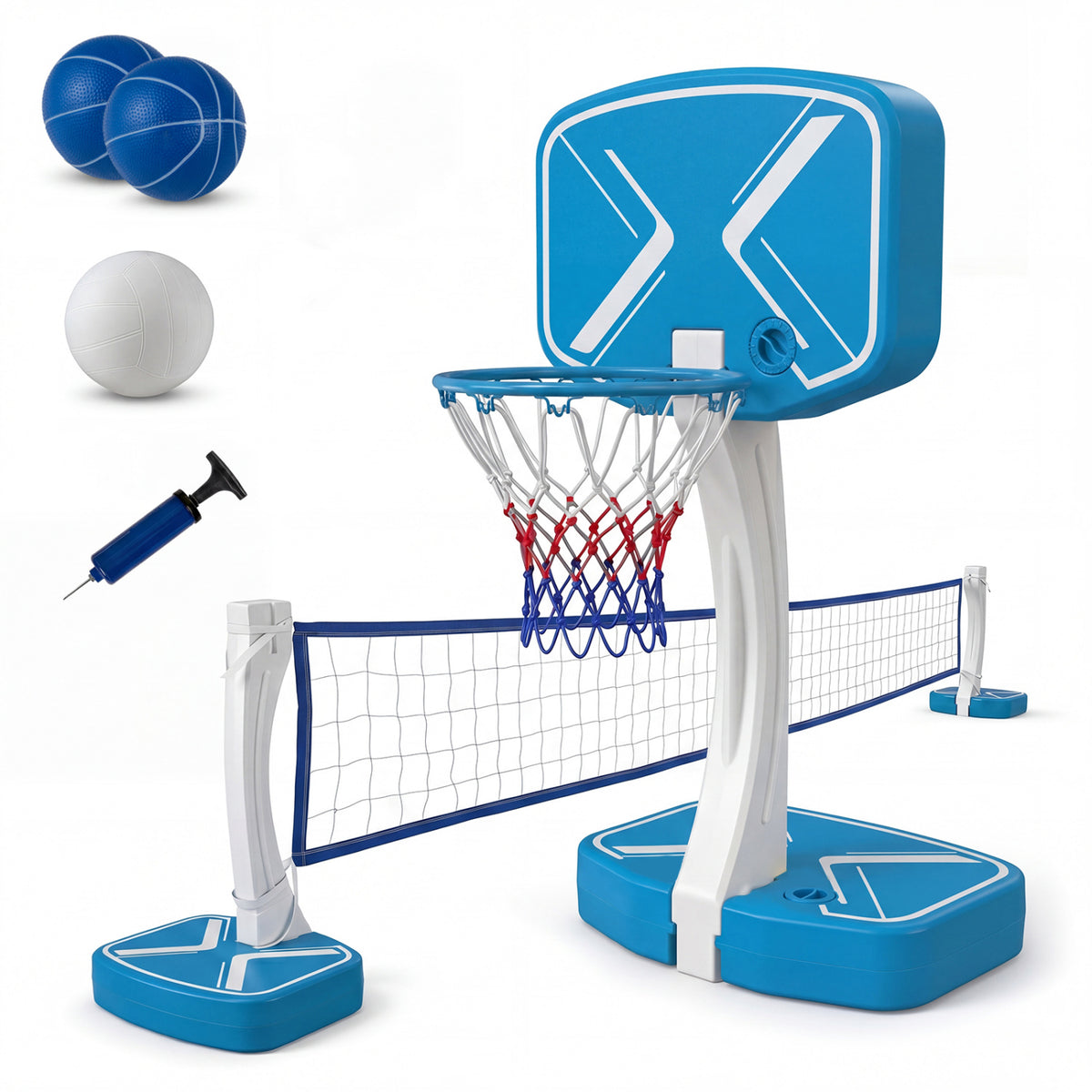 2-in-1 Pool Basketball Hoop & Volleyball Net Set with Weighted Base - 16.5 ft Volleyball Net