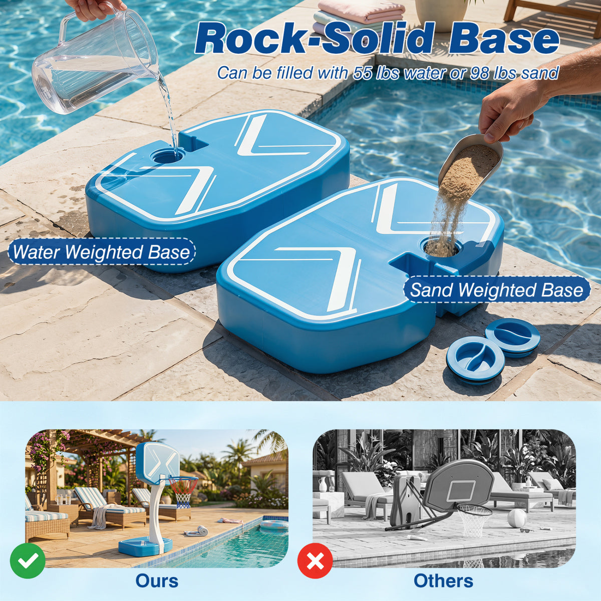 2-in-1 Pool Basketball Hoop & Volleyball Net Set with Weighted Base - 16.5 ft Volleyball Net