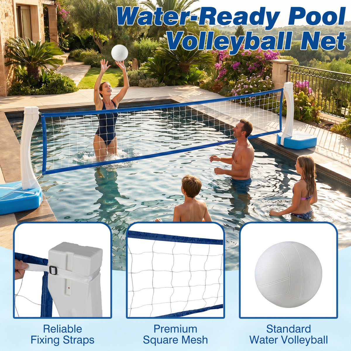 2-in-1 Pool Basketball Hoop & Volleyball Net Set with Weighted Base - 16.5 ft Volleyball Net