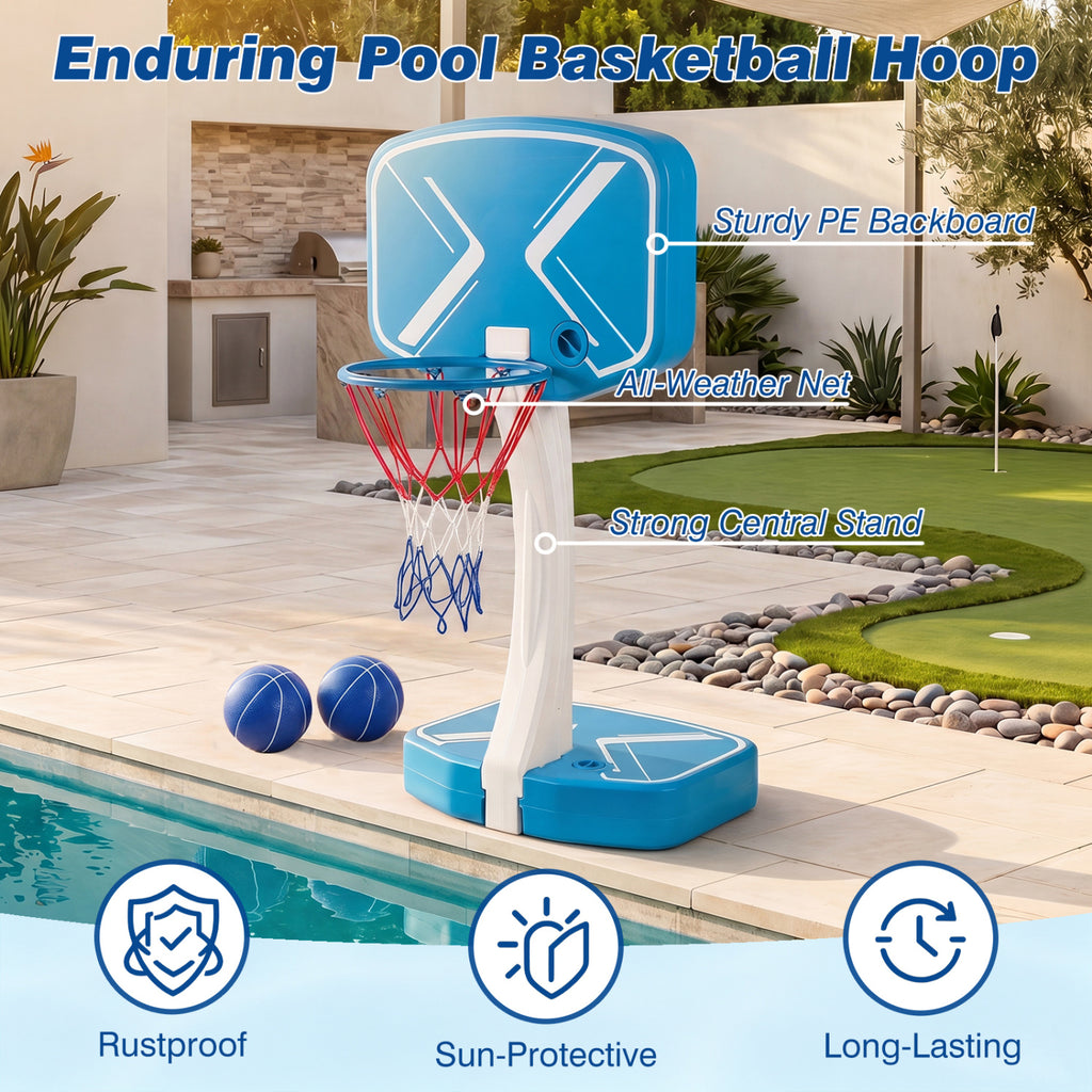 2-in-1 Pool Basketball Hoop & Volleyball Net Set with Weighted Base - 16.5 ft Volleyball Net