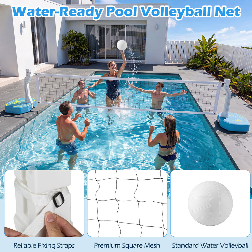 2-in-1 Pool Basketball Hoop and Volleyball Net with 25 ft Volleyball Set - Costway