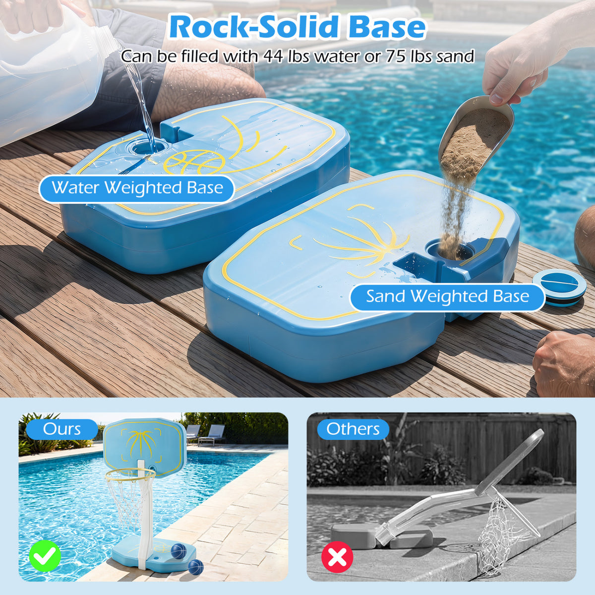 2-in-1 Pool Basketball Hoop and Volleyball Net with 25 ft Volleyball Set - Costway
