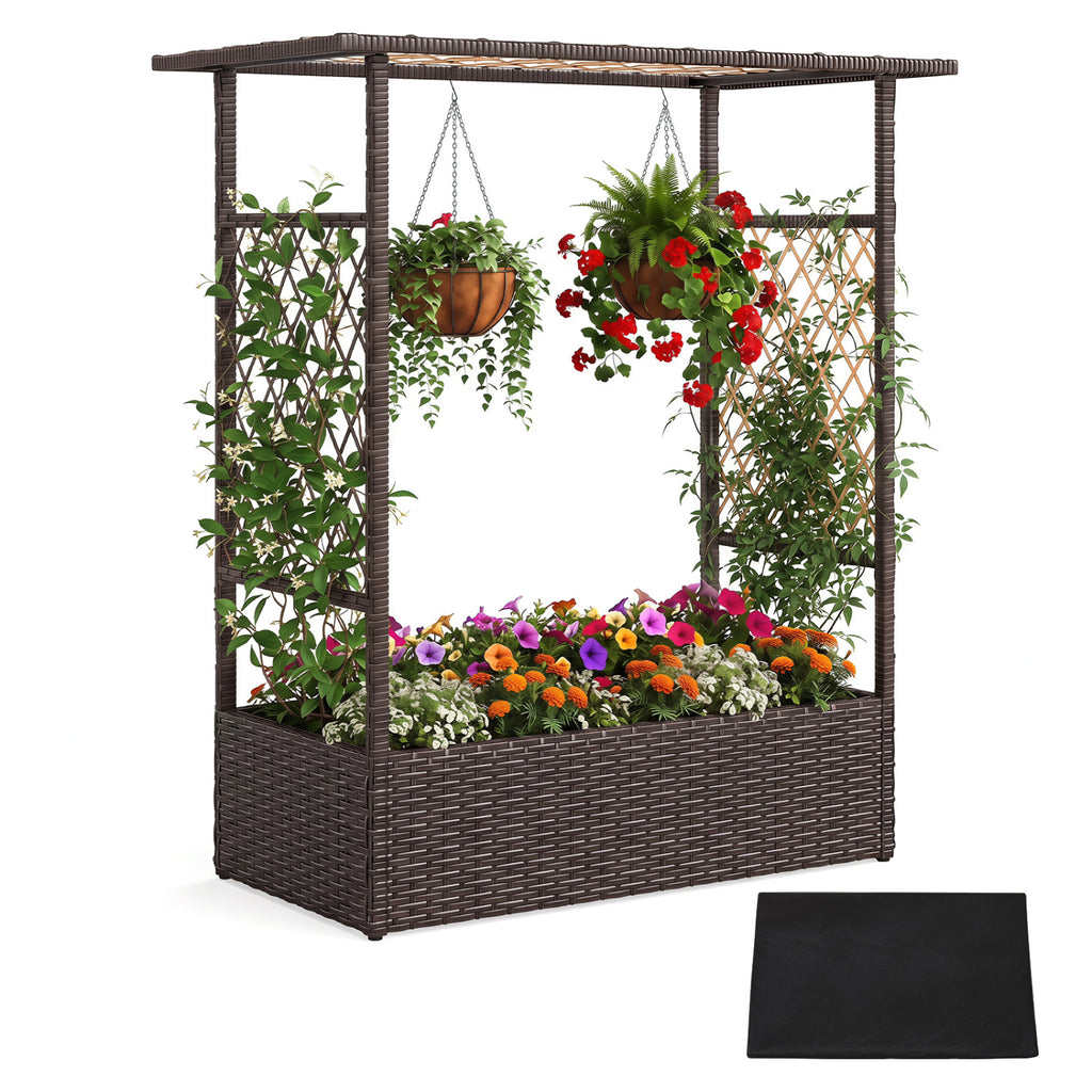 2-in-1 Raised Garden Bed with Hanging Roof and Trellises