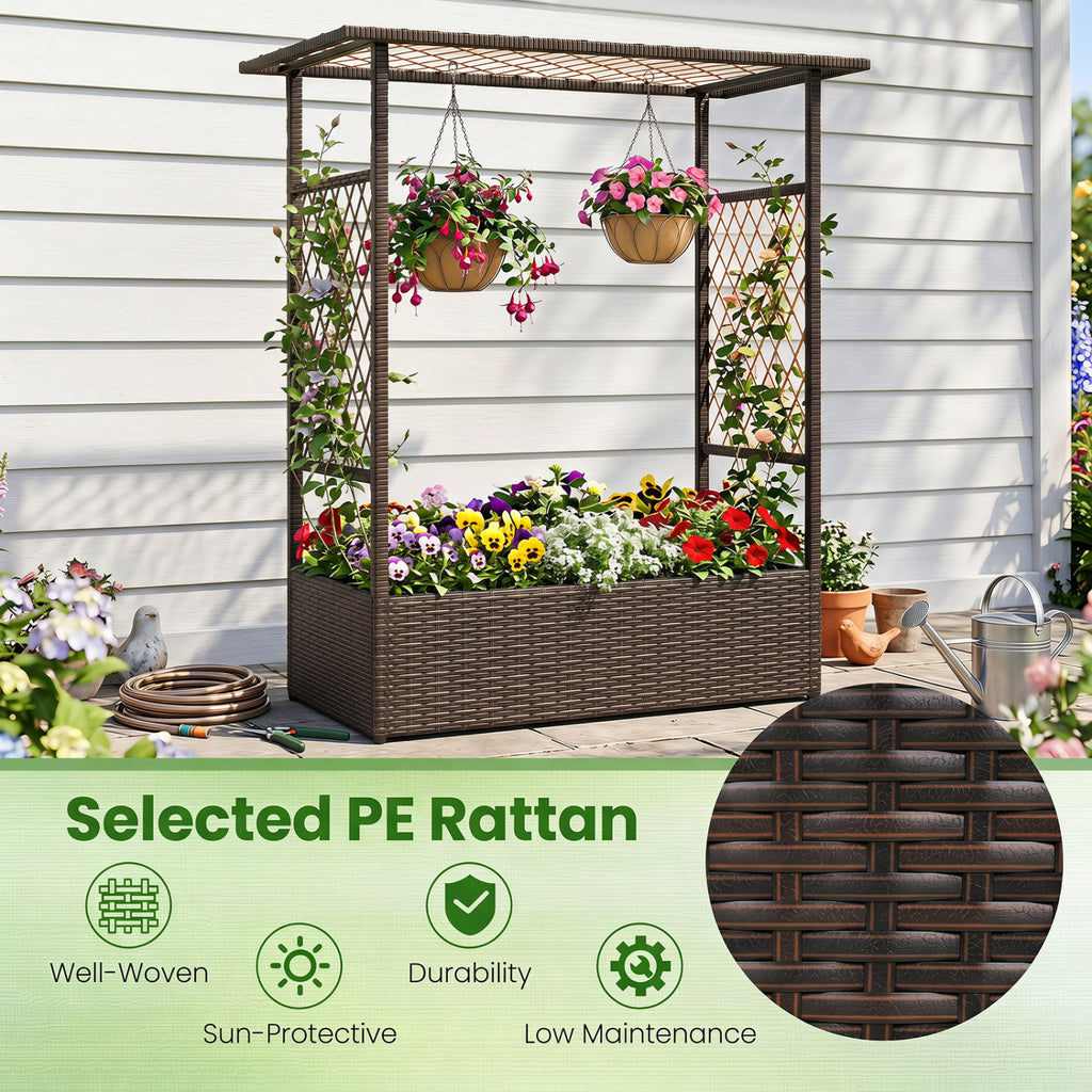 2-in-1 Raised Garden Bed with Hanging Roof and Trellises