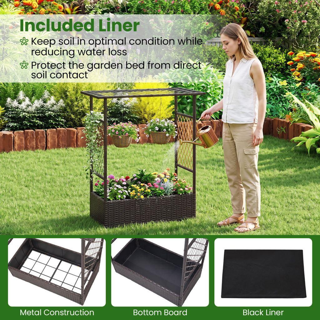 2-in-1 Raised Garden Bed with Hanging Roof and Trellises
