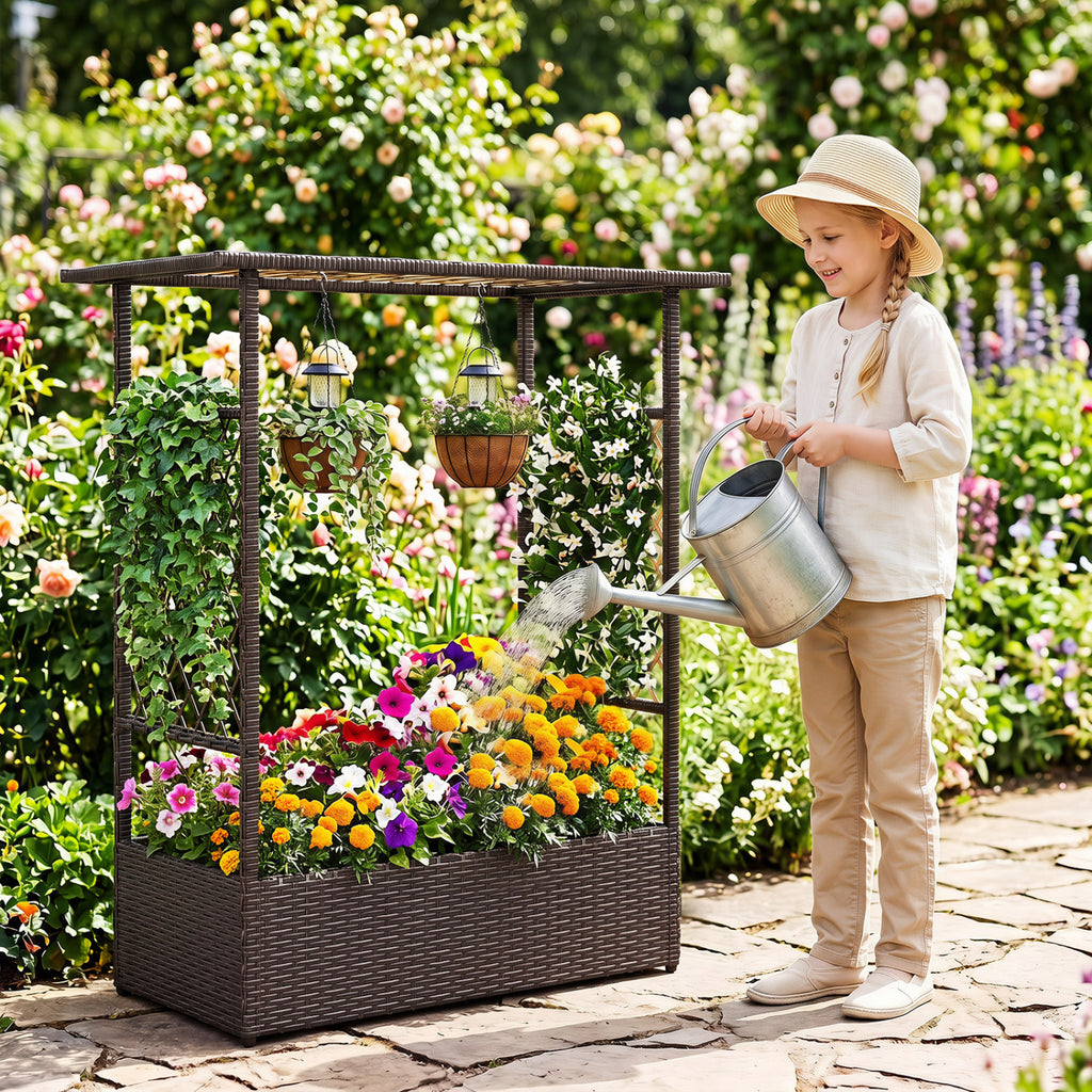 2-in-1 Raised Garden Bed with Hanging Roof and Trellises
