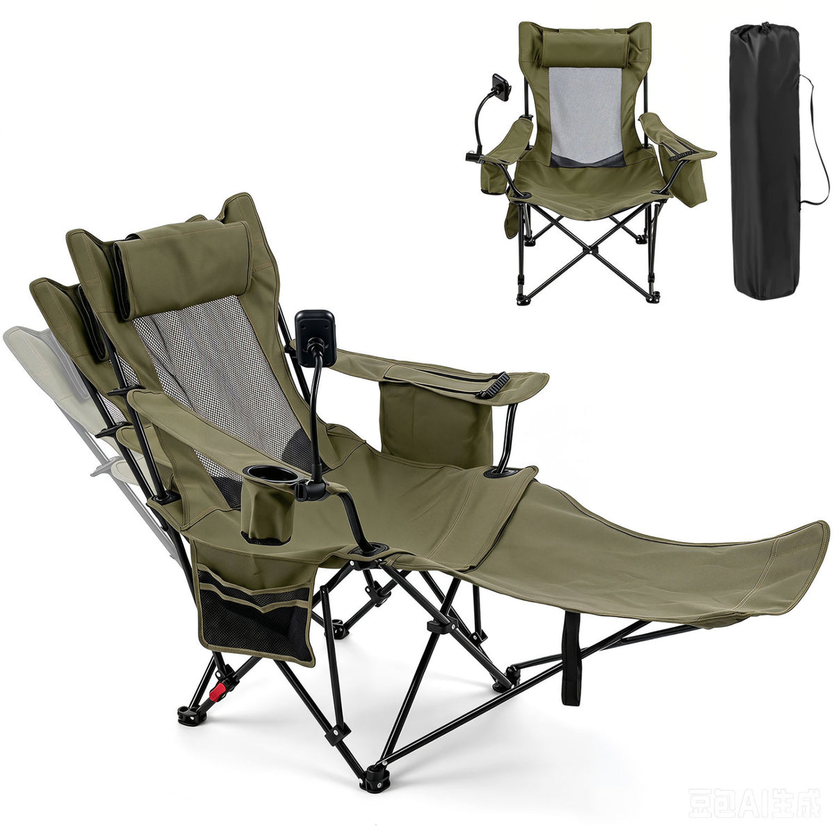 2-in-1 Reclining Camping Chair with 3-Level Adjustable Backrest