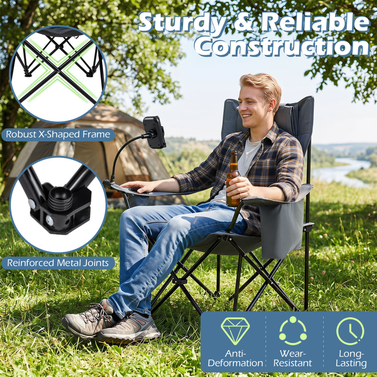 2-in-1 Reclining Camping Chair with 3-Level Adjustable Backrest