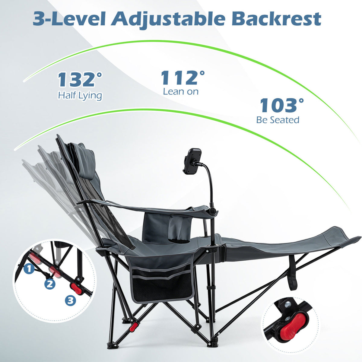 2-in-1 Reclining Camping Chair with 3-Level Adjustable Backrest