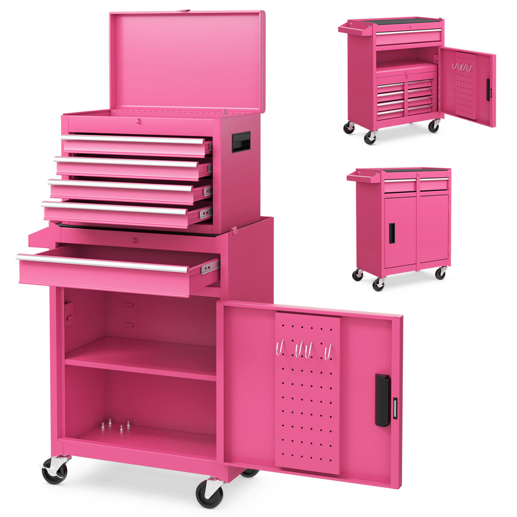 5-Drawer Rolling Tool Chest with Lockable Drawers, Pink
