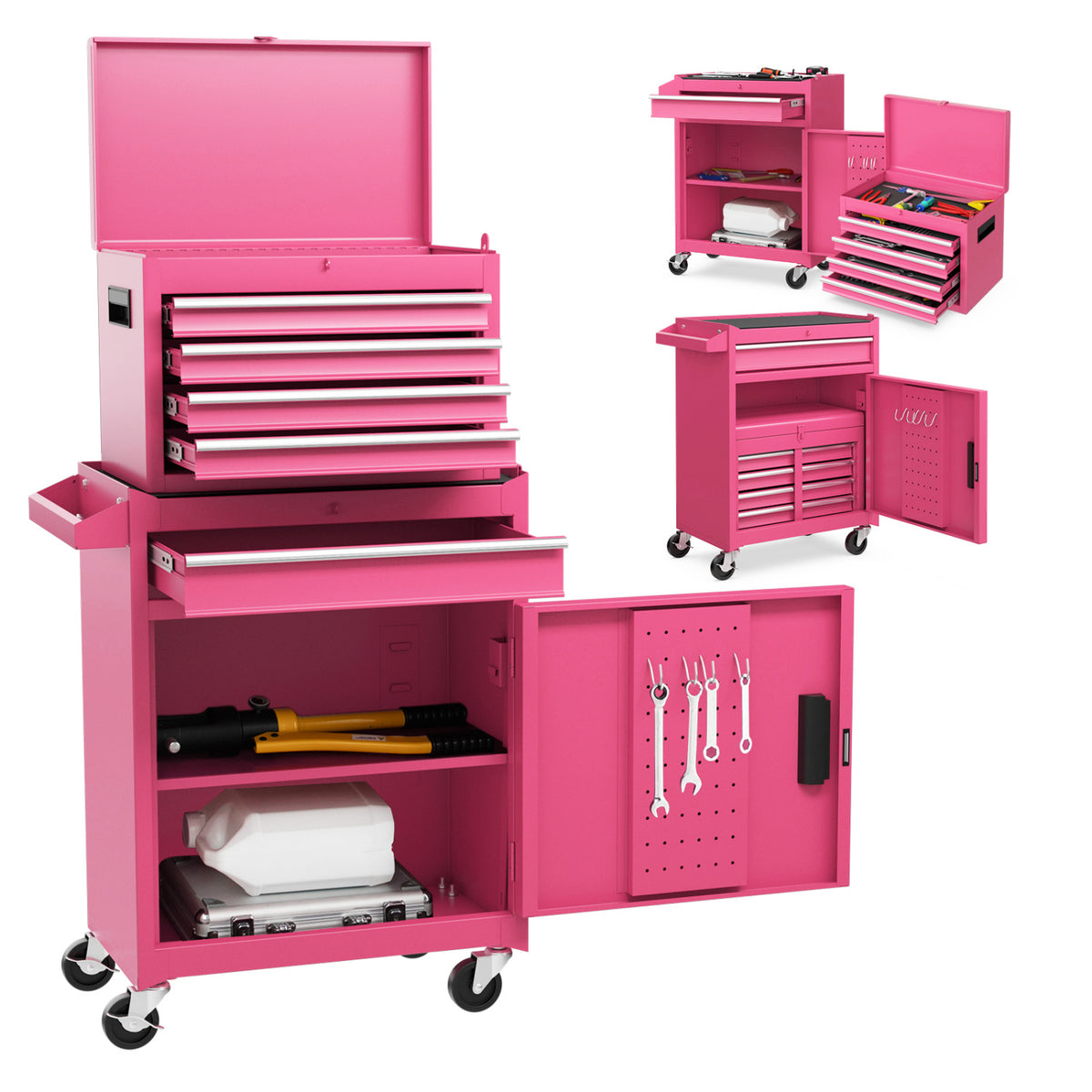 5-Drawer Rolling Tool Chest with Lockable Drawers, Pink