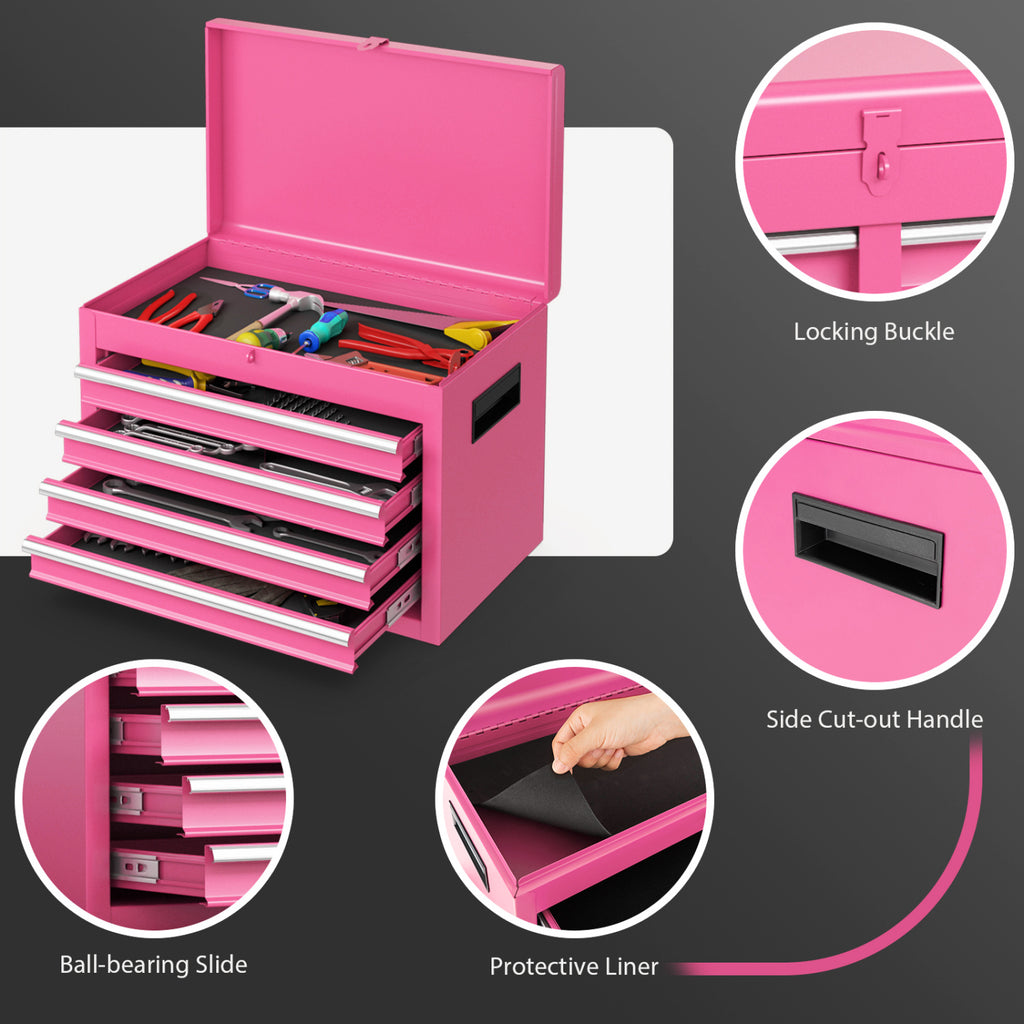5-Drawer Rolling Tool Chest with Lockable Drawers, Pink