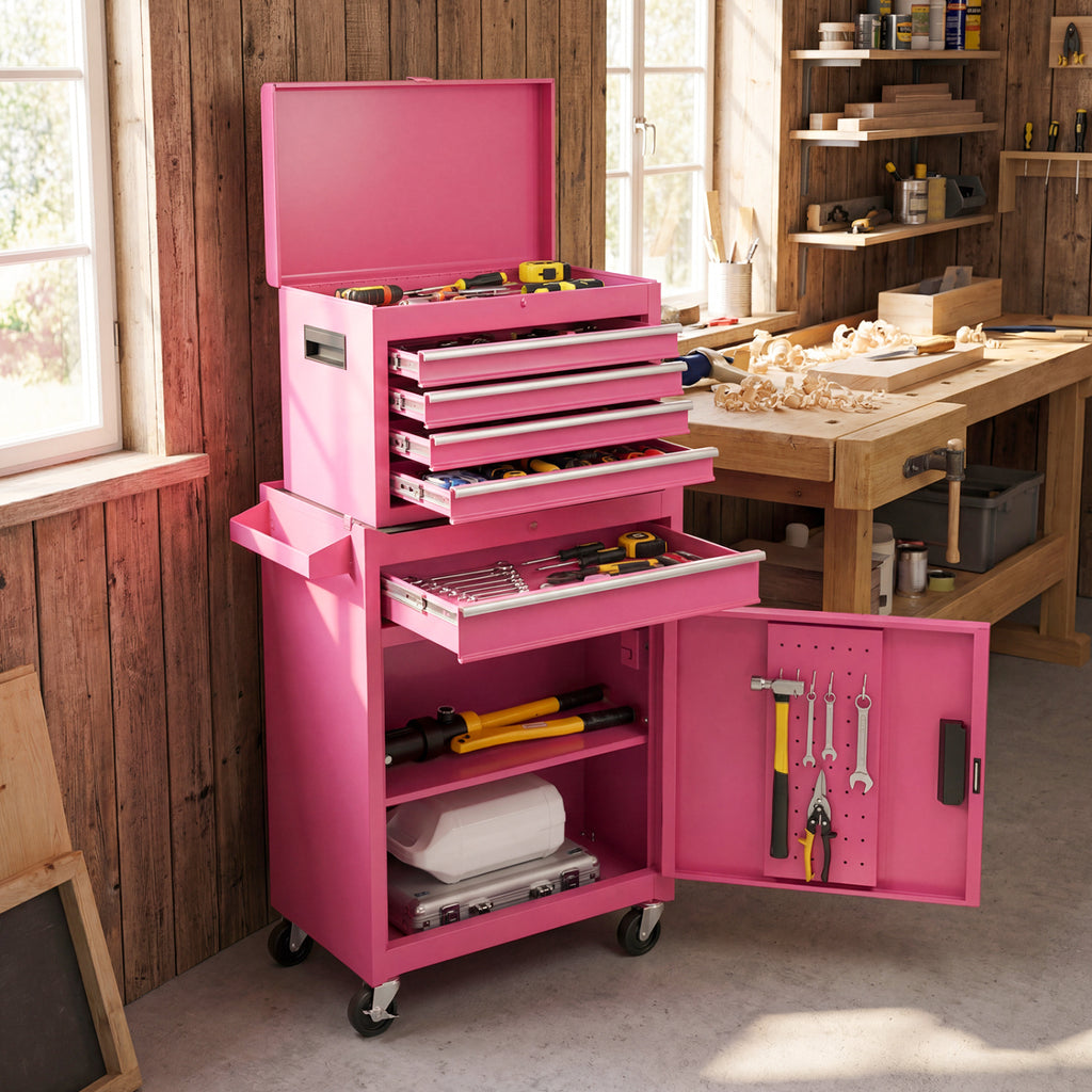 2-in-1 Rolling Tool Chest with 5 Sliding Lockable Drawers