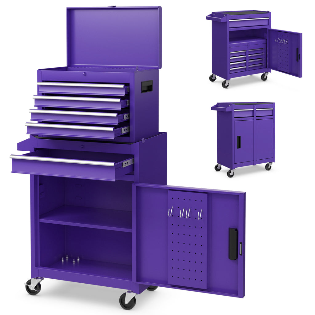 5-Drawer Rolling Tool Chest with Lockable Drawers, Purple