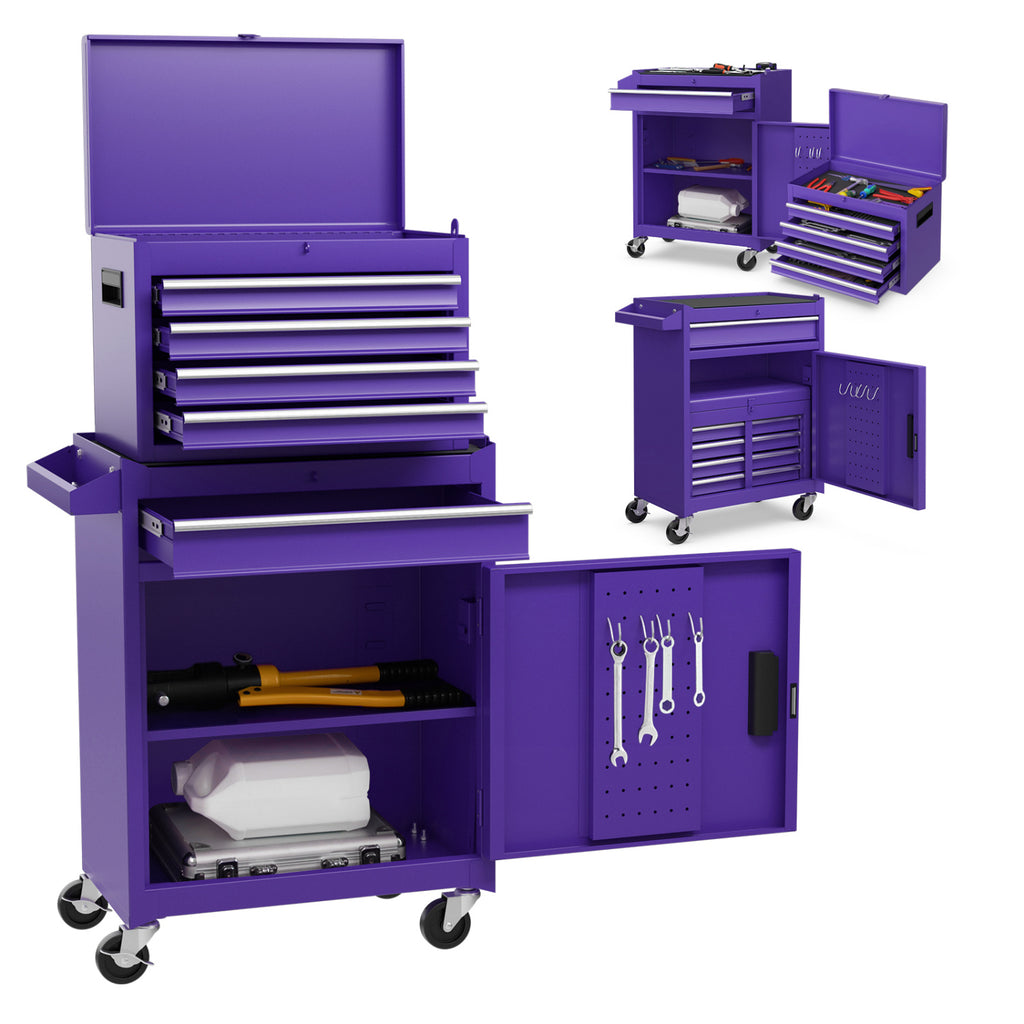 5-Drawer Rolling Tool Chest with Lockable Drawers, Purple