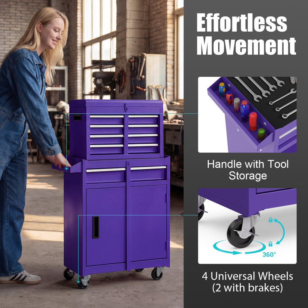 5-Drawer Rolling Tool Chest with Lockable Drawers, Purple