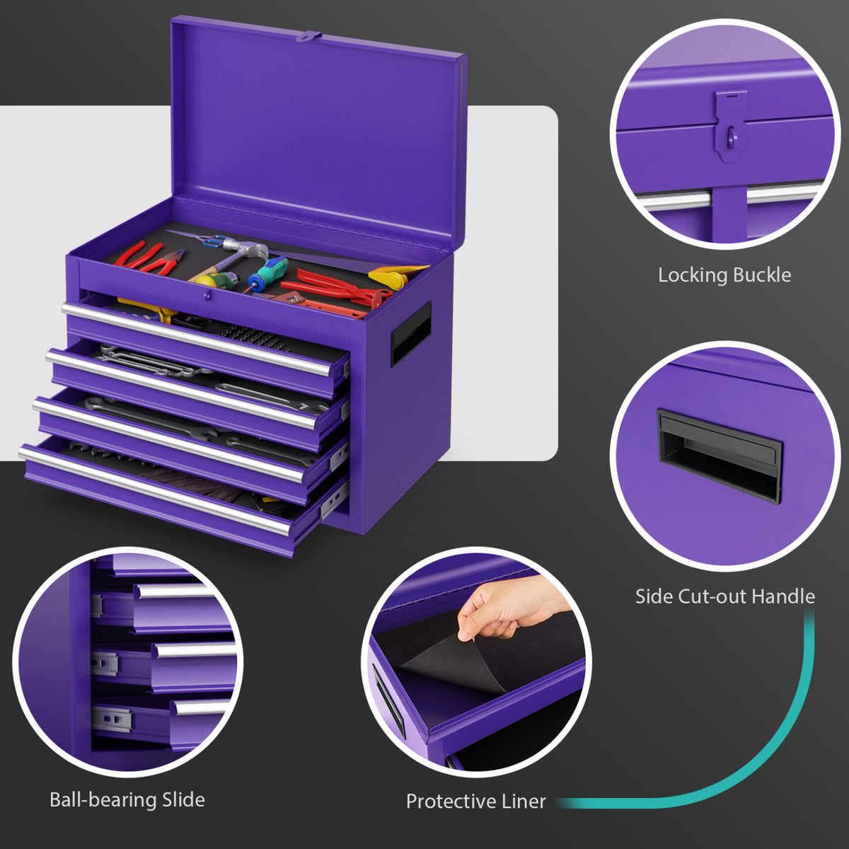 5-Drawer Rolling Tool Chest with Lockable Drawers, Purple