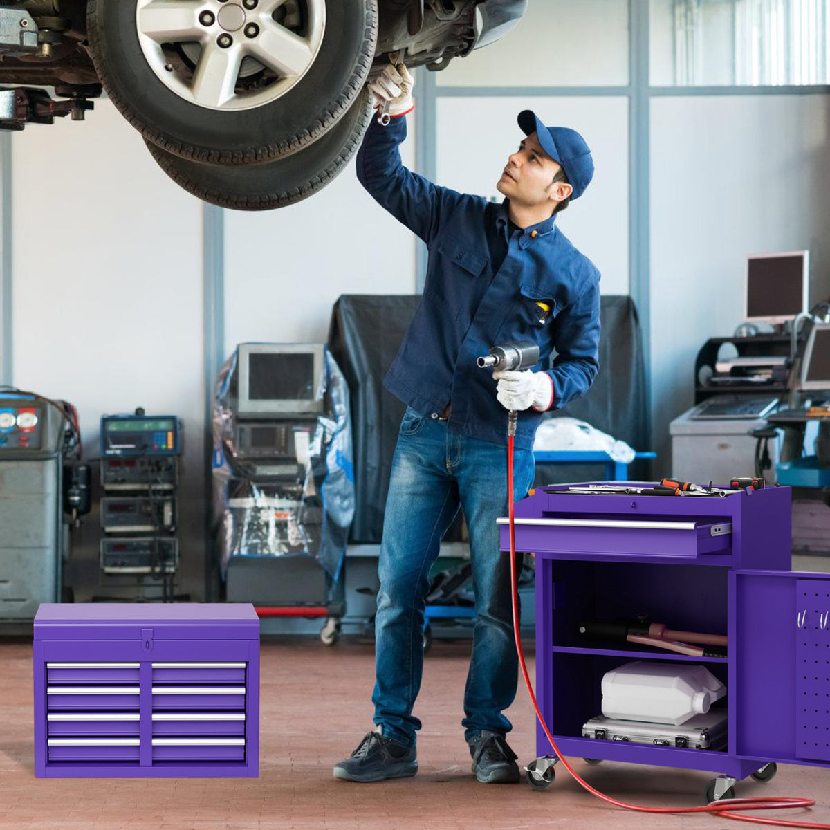 5-Drawer Rolling Tool Chest with Lockable Drawers, Purple