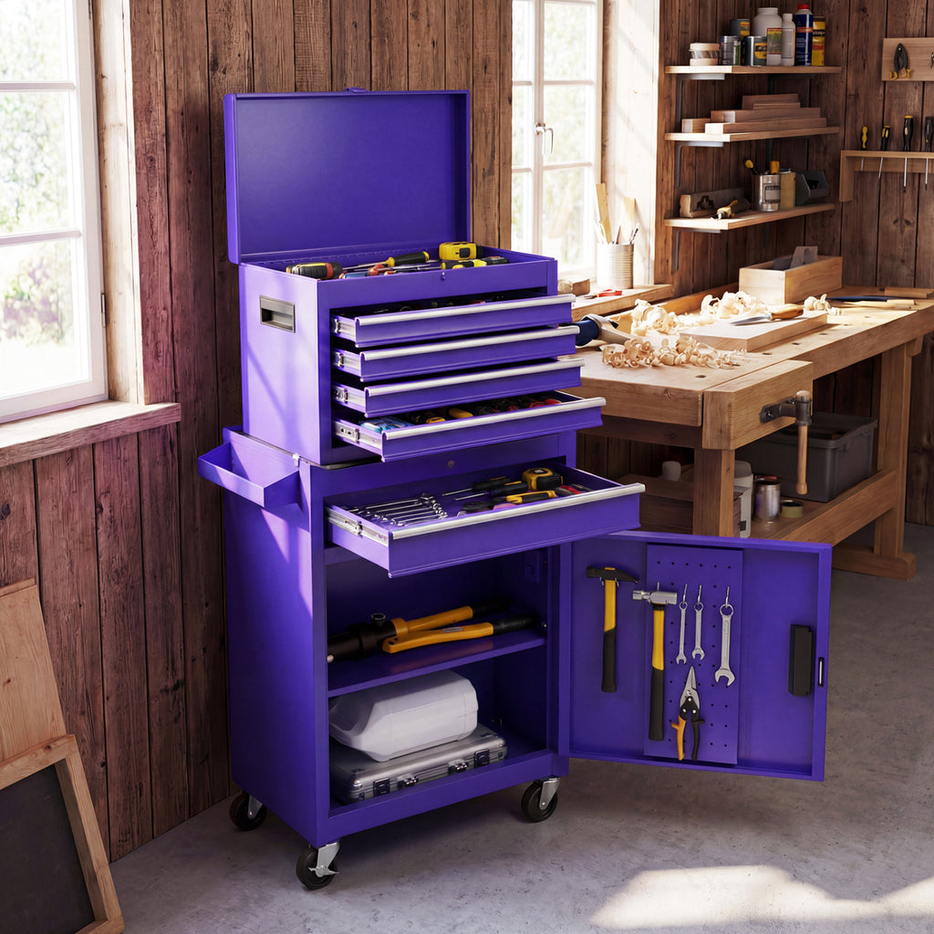 5-Drawer Rolling Tool Chest with Lockable Drawers, Purple